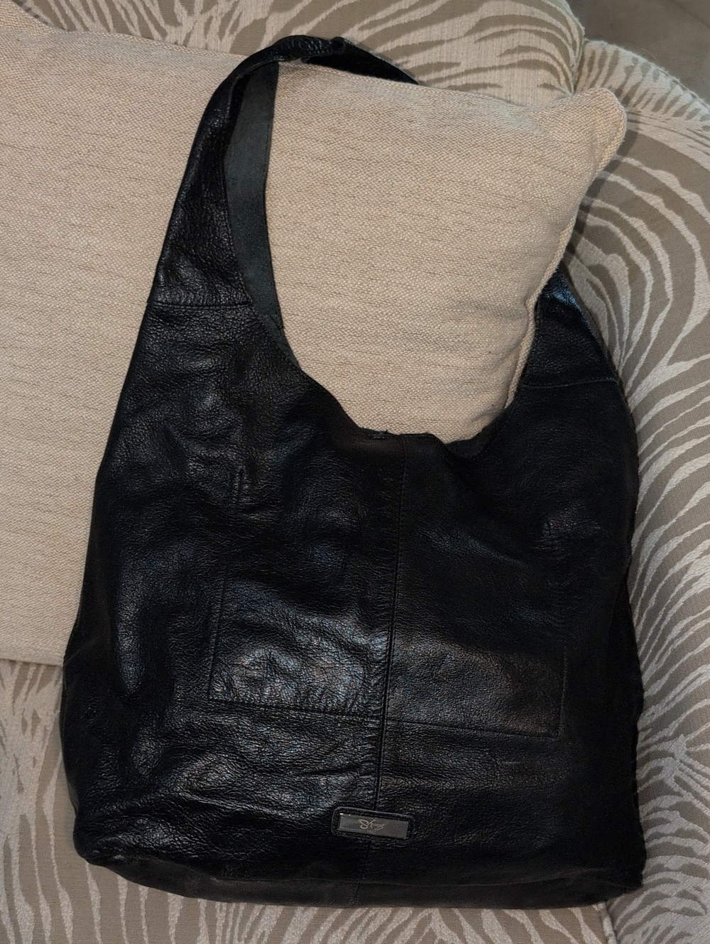 Black Leather Shoulder Hobo Bag And Snall Pouch By Sharif Egyptian Luxery